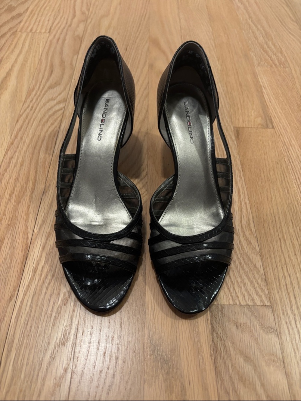 Bandolino Black Strappy Peep-Toe Heels